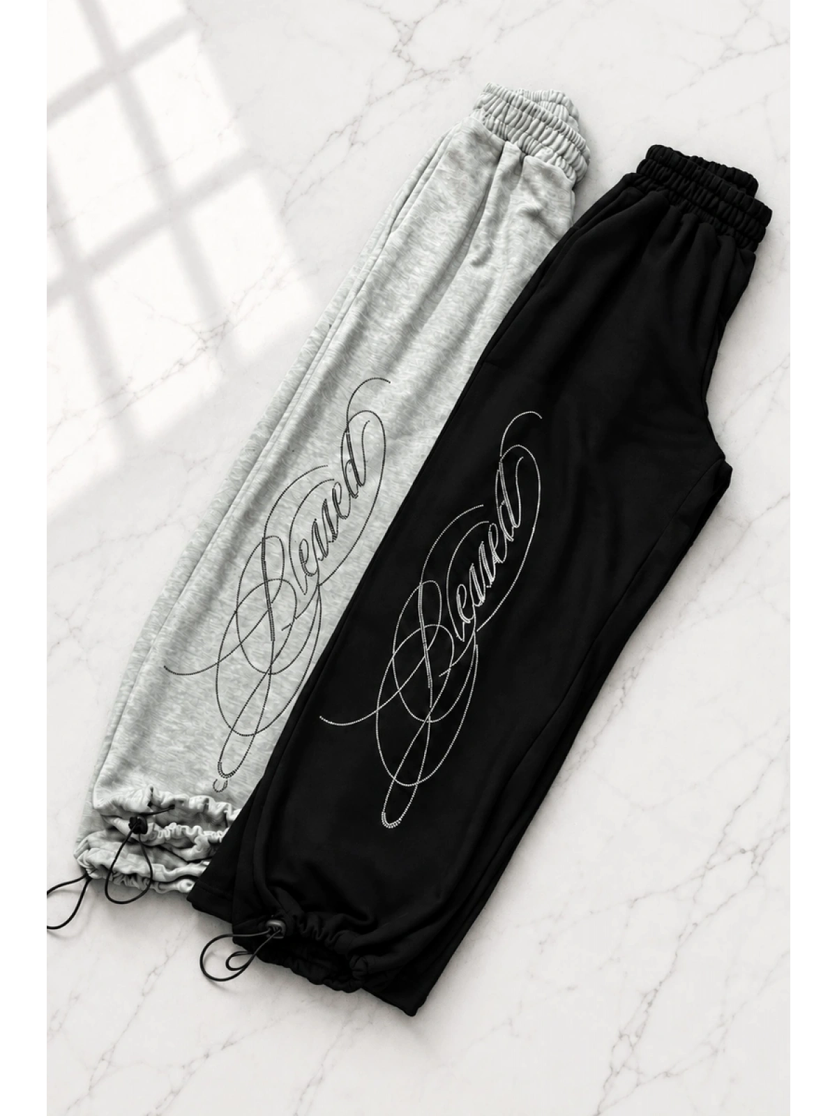 Blessed Taş Baskılı Baggy Unisex Eşofman Altı - Siyah