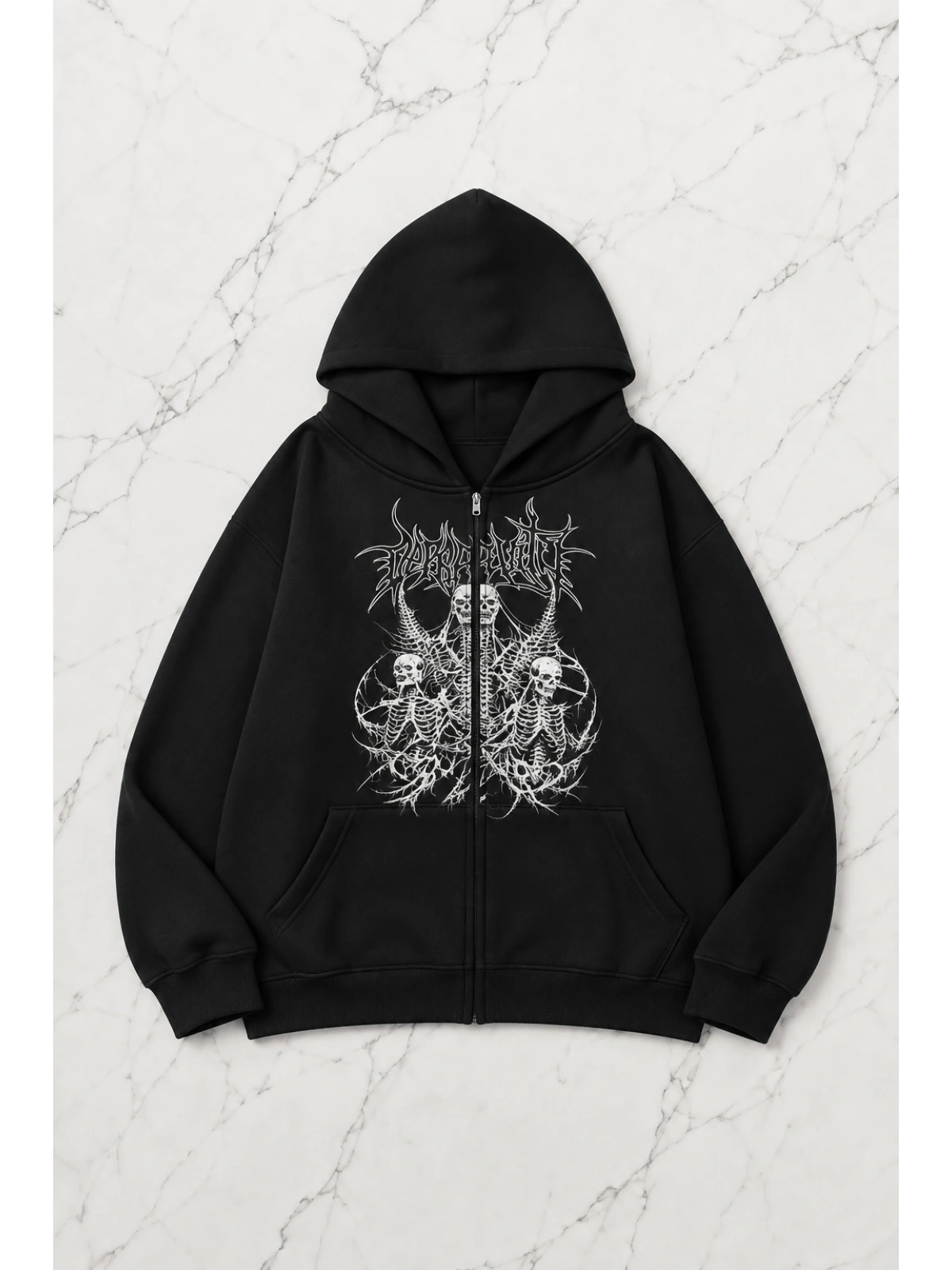 Devil Angel Cry  Kapüşonlu Oversize Unisex Hırka - Siyah