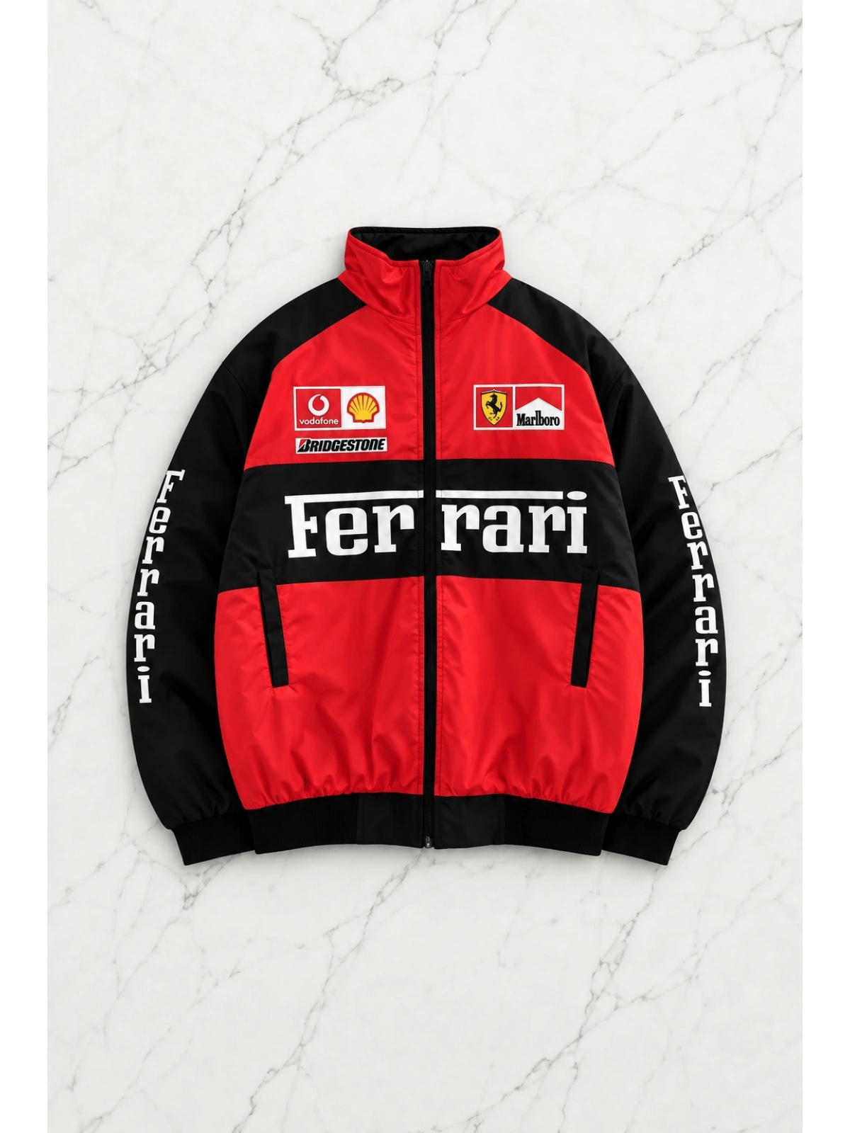 Ferrari 2S Desenli Unisex Bomber Ceket - Kırmızı