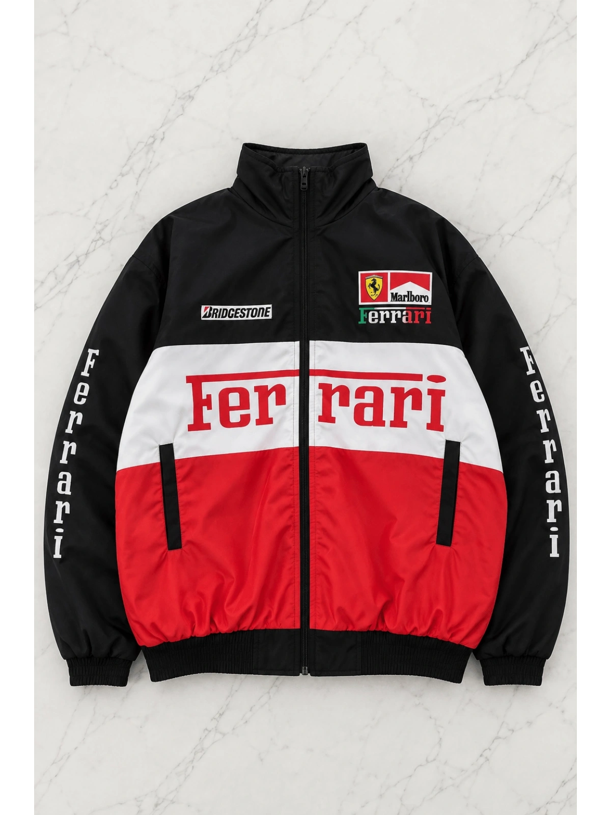 Ferrari Desenli Unisex Bomber Ceket - Beyaz