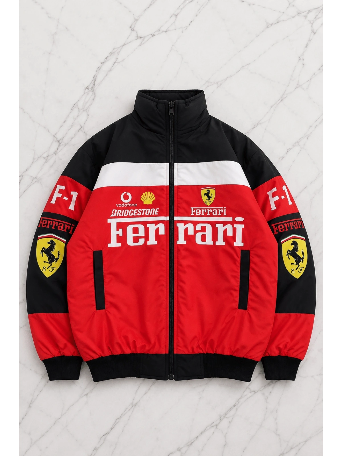 Ferrari Desenli Unisex Bomber Ceket - Kırmızı