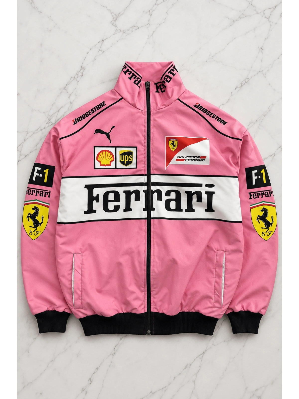 Ferrari Desenli Unisex Bomber Ceket - Pembe