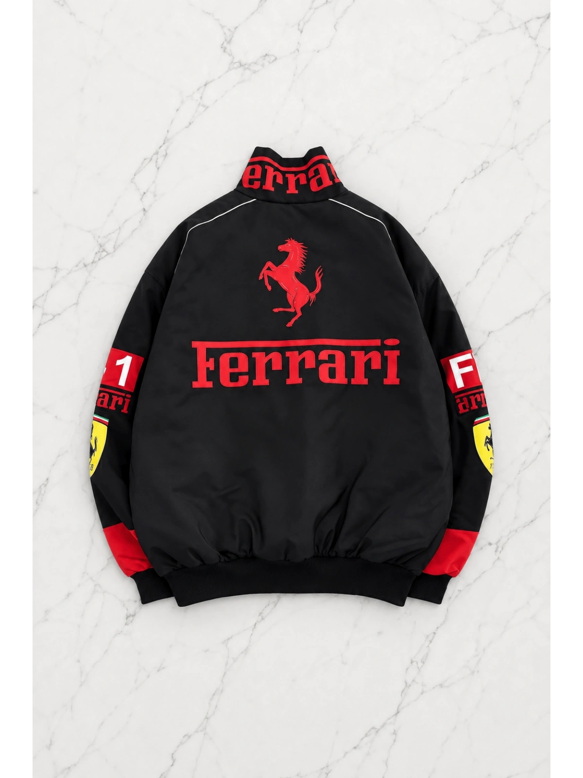 Ferrari Tech Desenli Unisex Bomber Ceket - Kırmızı
