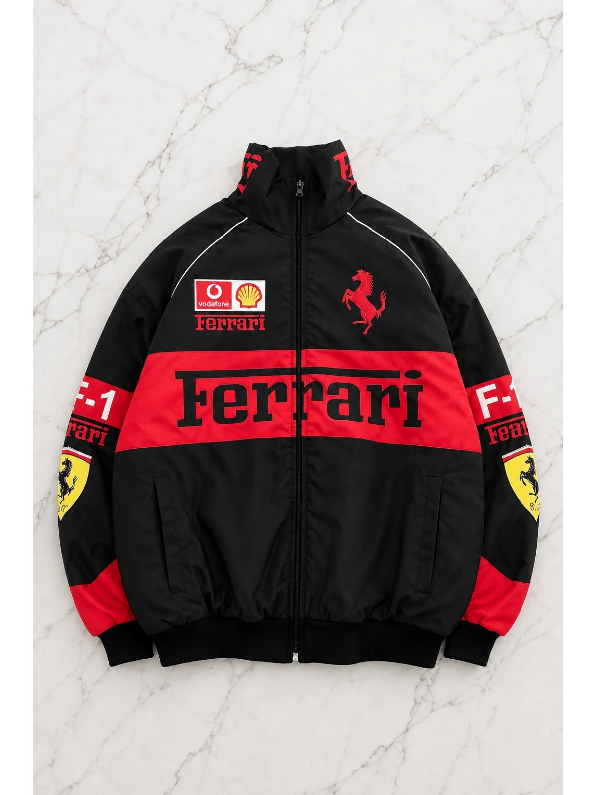 Ferrari Tech Desenli Unisex Bomber Ceket - Kırmızı