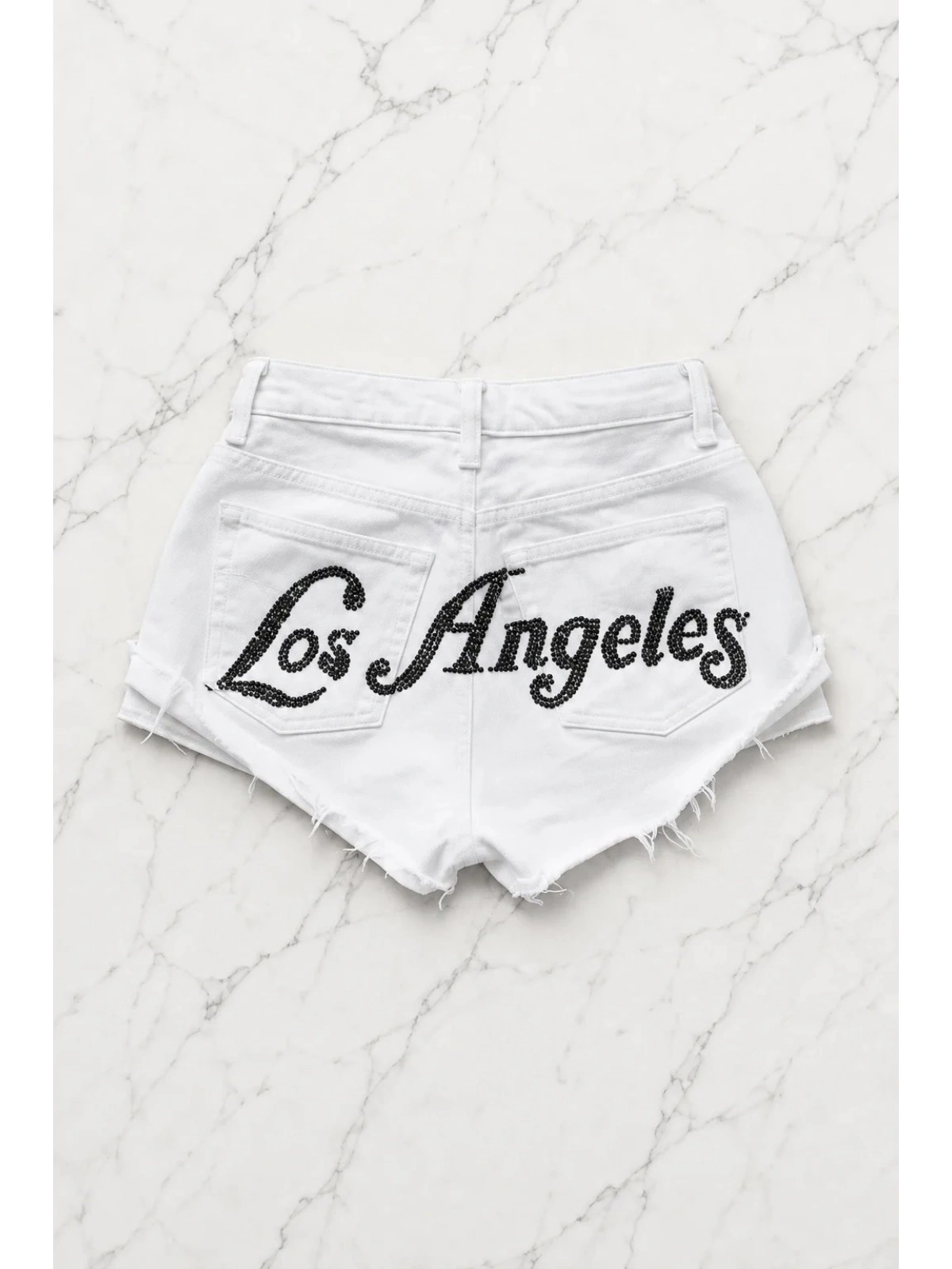 Los Angeles Taşlı Y2K Mini Şort - Beyaz