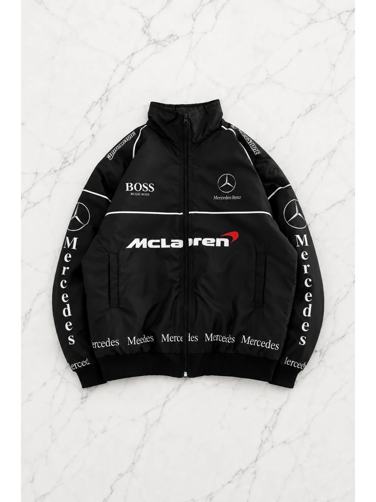 McLaren Desenli Unisex Bomber Ceket - Siyah