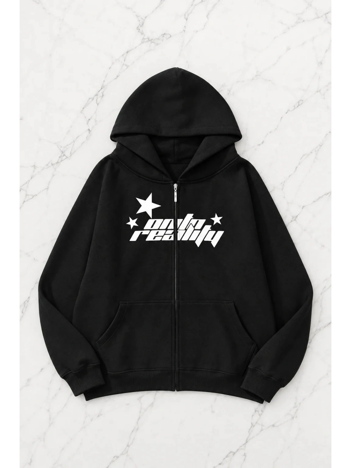 Onto Reality Kapüşonlu Oversize Unisex Hırka - Siyah