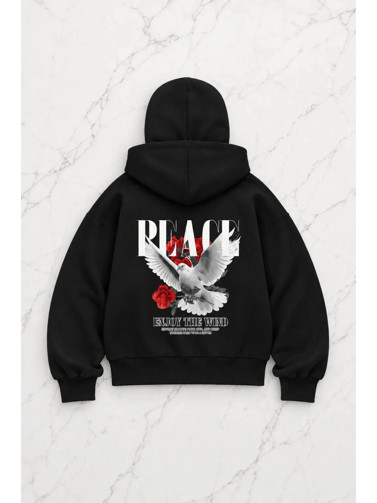 Peace Baskılı Kar Maskeli Ninja Unisex Sweatshirt Hırka - Siyah
