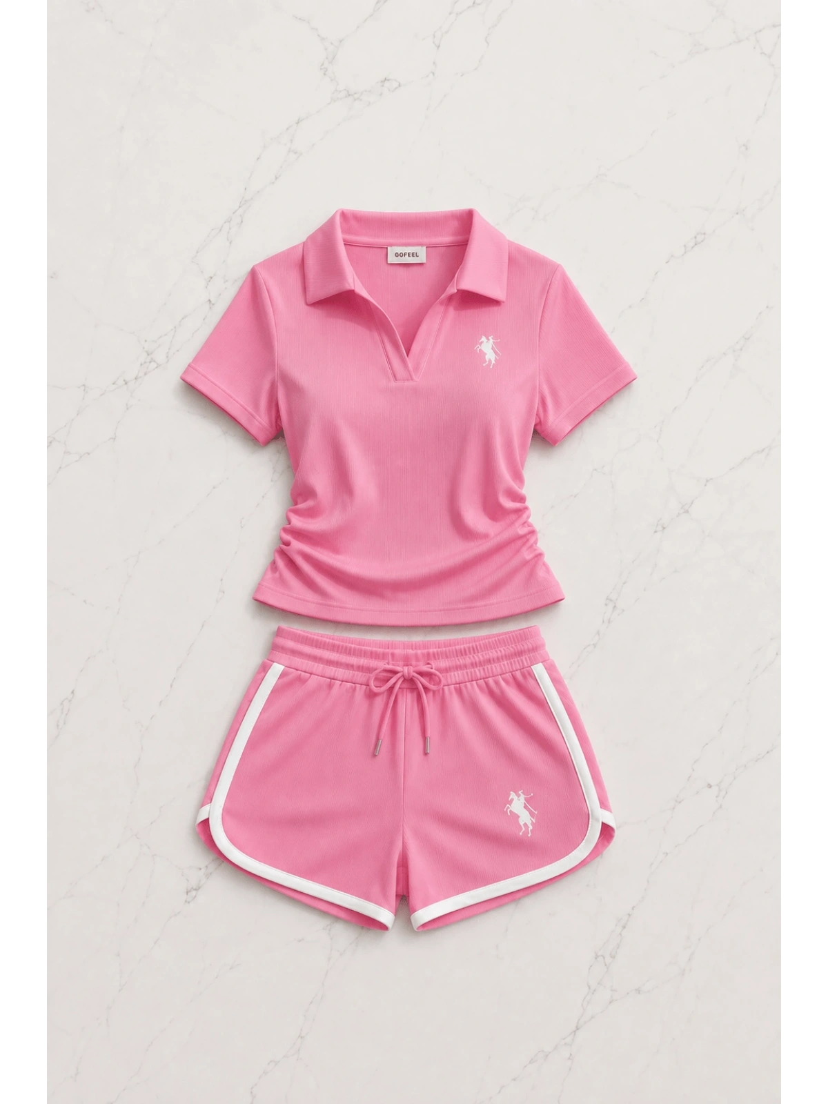 Pembe Fit Polo Yaka Şort Takım