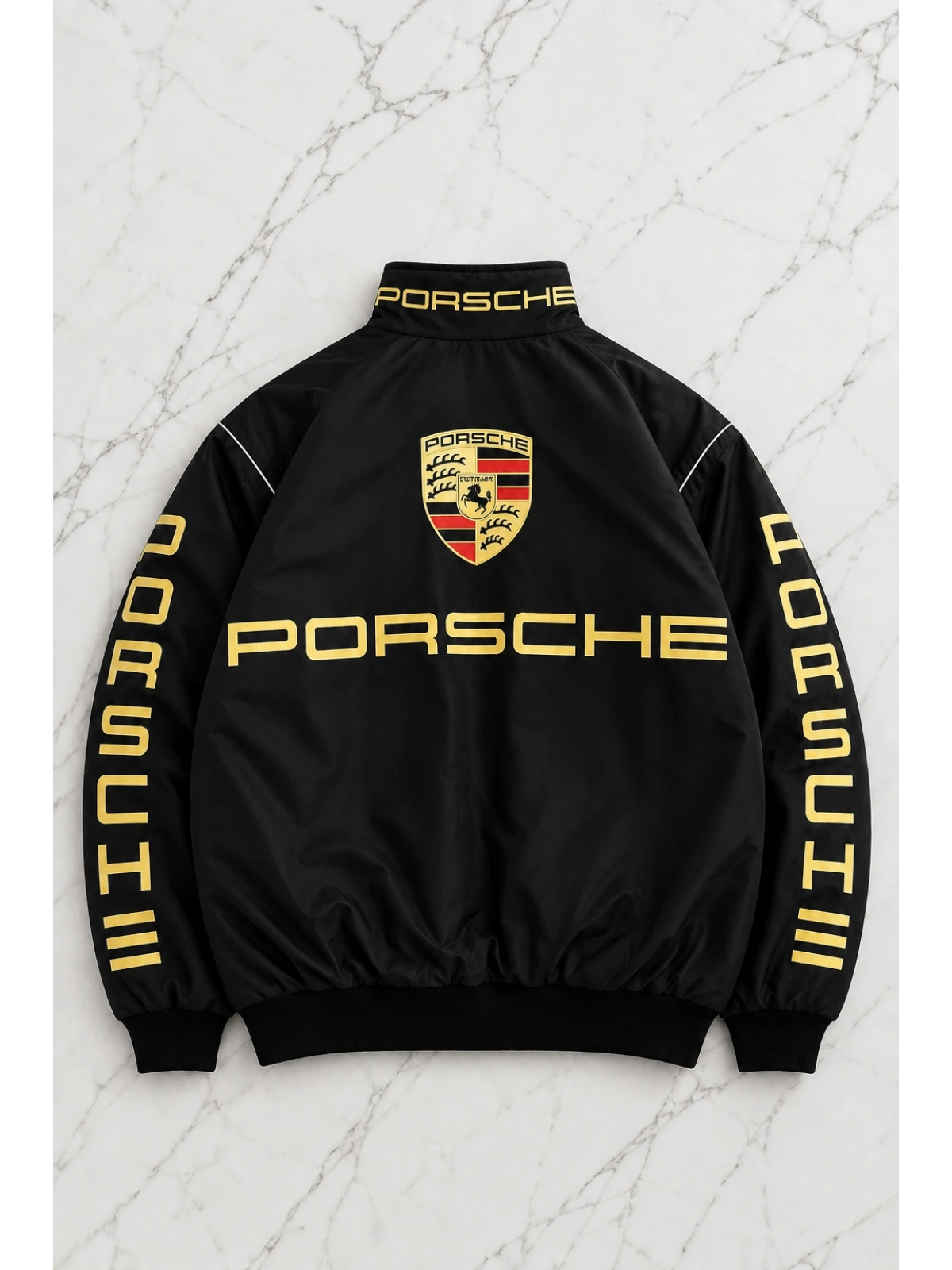 Porsche Desenli Unisex Bomber Ceket - Siyah