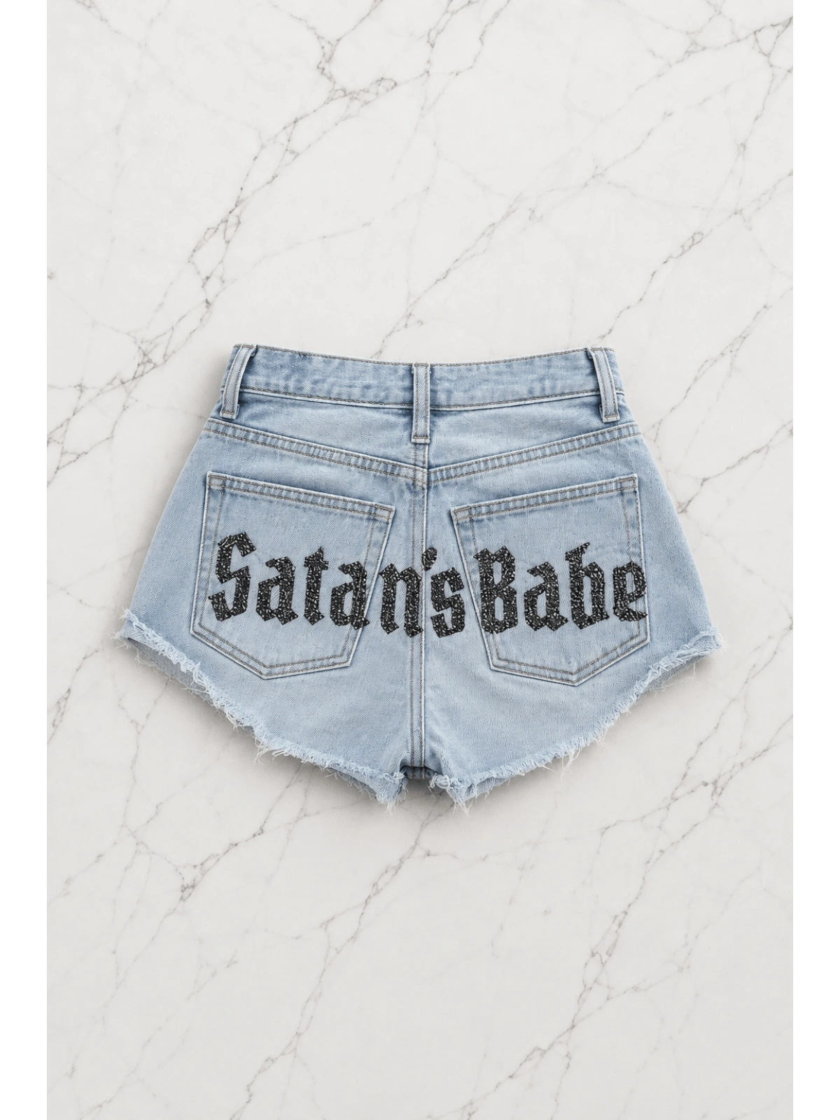 Satans Babe Taşlı Y2K Mini Şort - Mavi