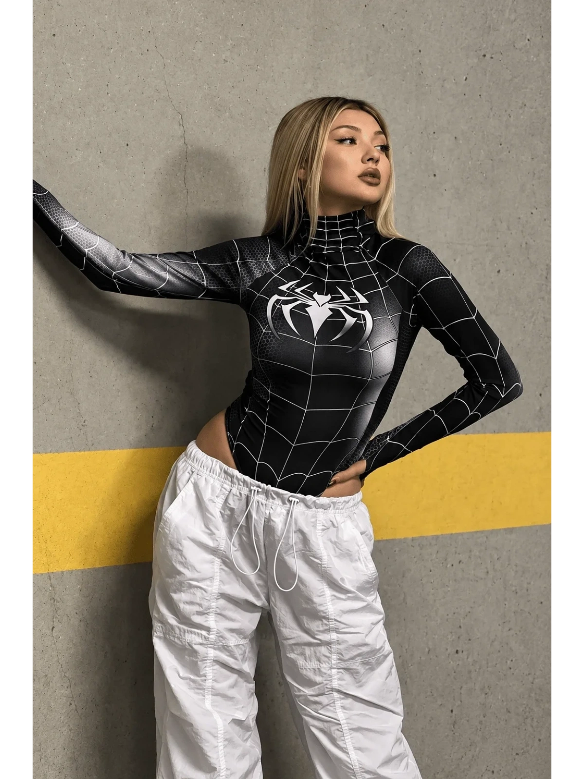 Siyah Spider Çıtçıtlı Uzun Kollu Body