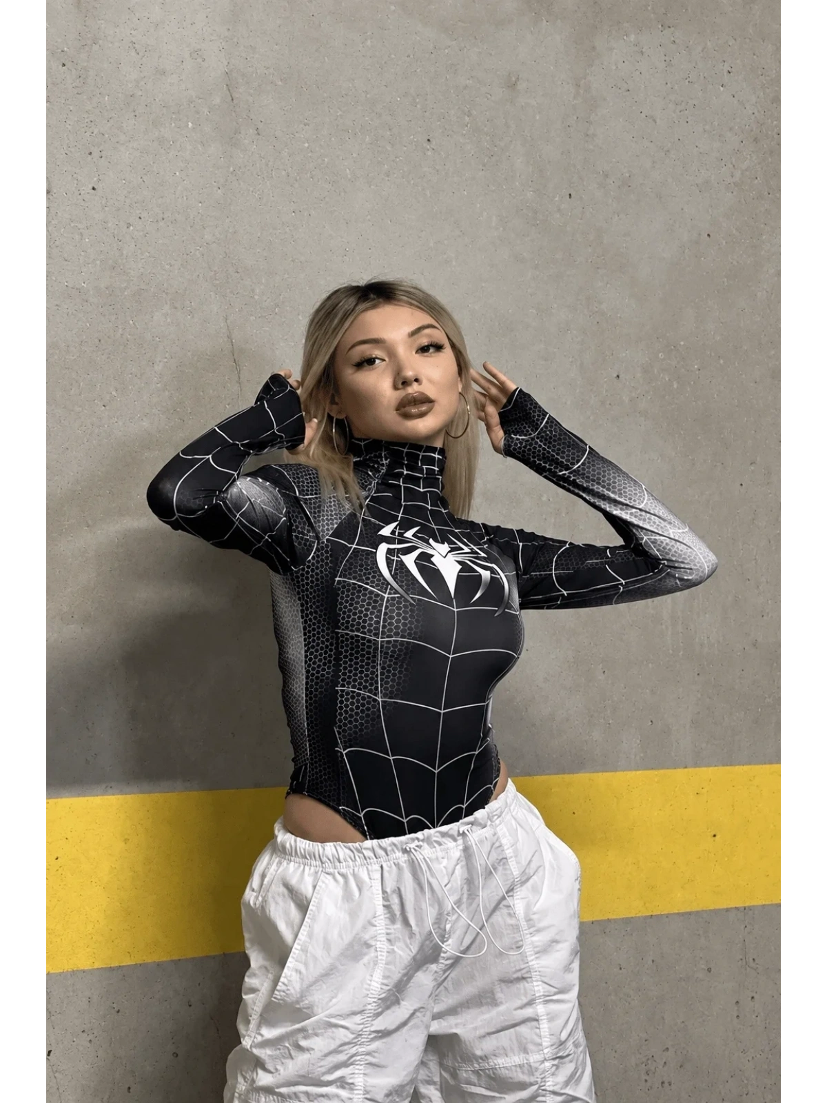 Siyah Spider Çıtçıtlı Uzun Kollu Body