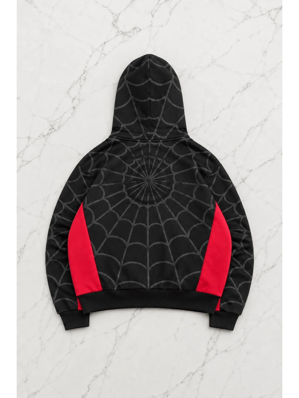 Spider Web Black Kabartma Baskılı Full Zip Hırka ( 3 İplik ) - Siyah