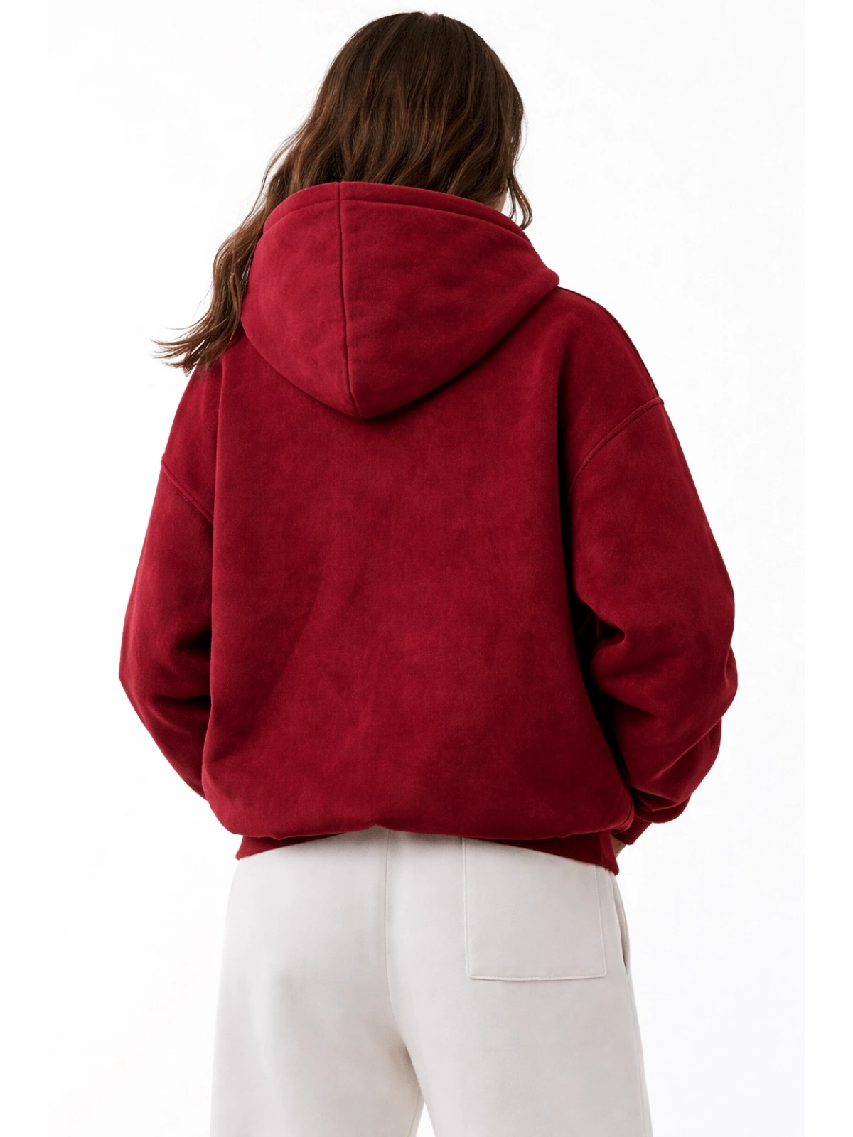 Star Washed  Unisex Oversize Zip Hoodie - Bordo