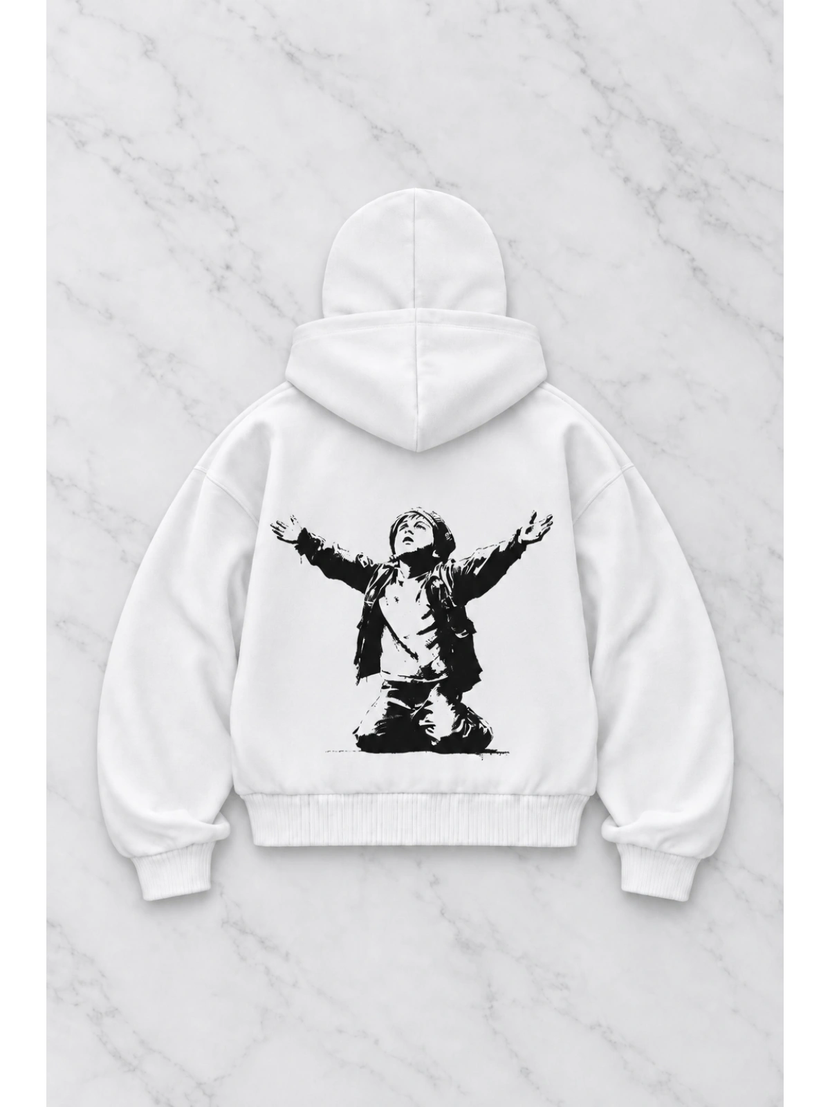 Unisex Kar Maskeli Redemption Baskılı Oversize Hırka - Beyaz