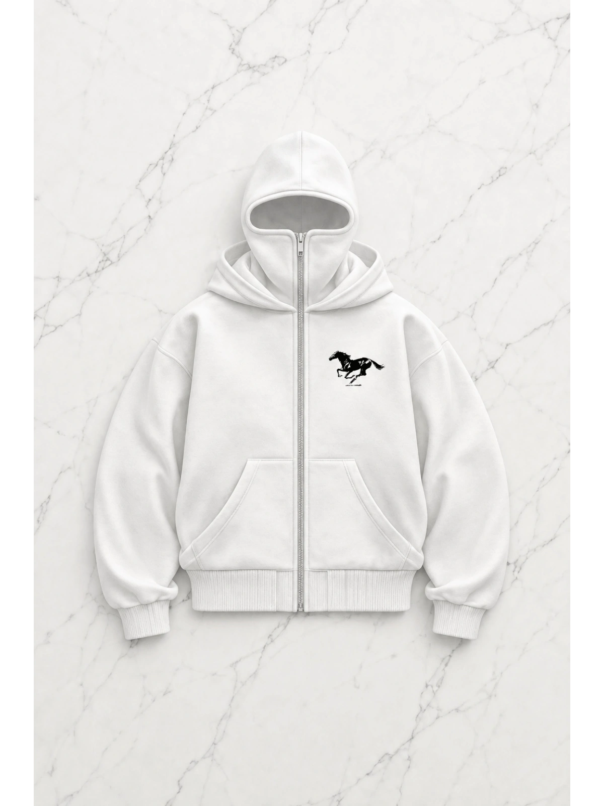 Unisex Kar Maskeli Redemption Baskılı Oversize Hırka - Beyaz