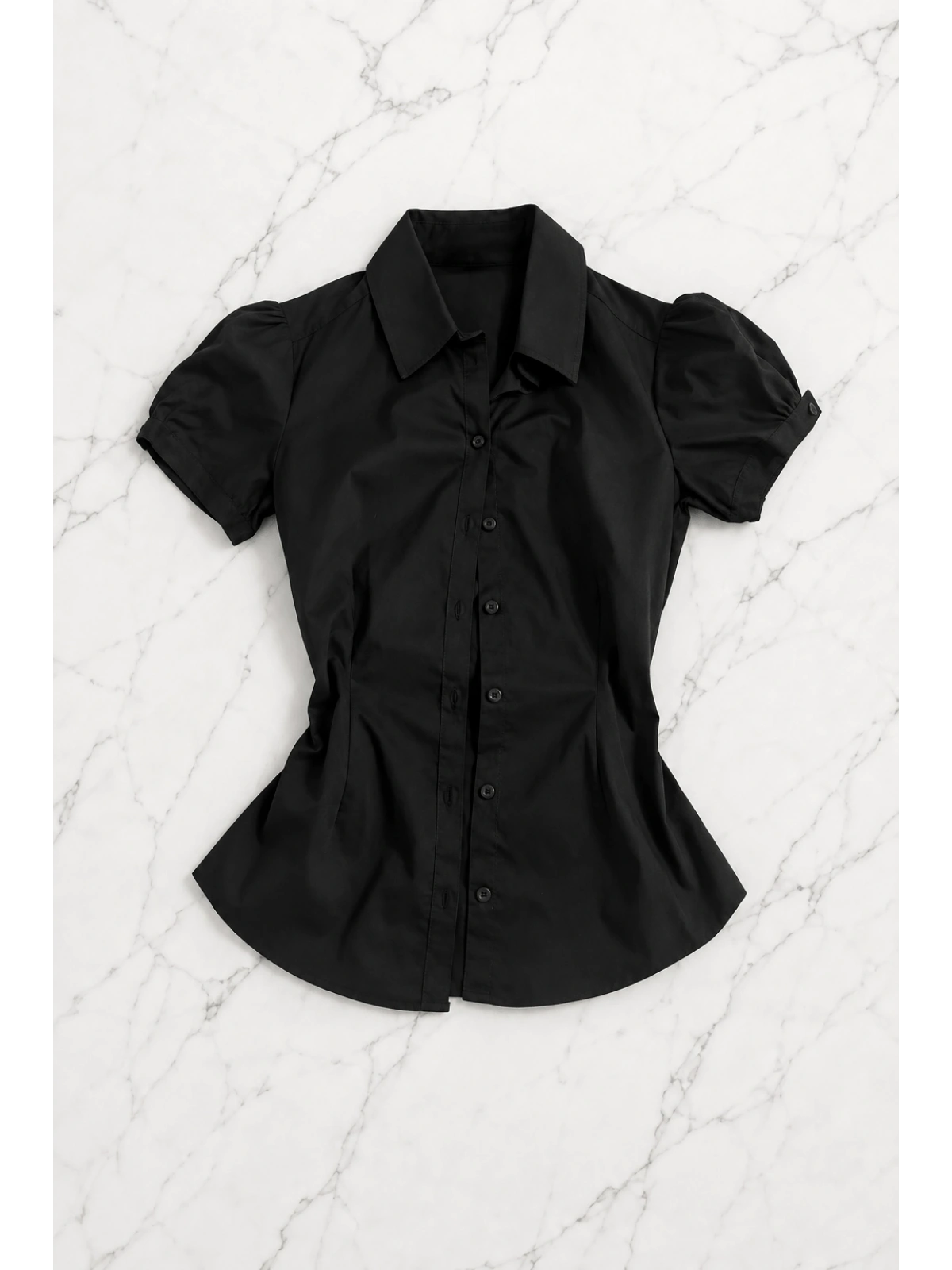 Vintage Mini Puff Sleeve Goth Y2K Kısa Kollu Gömlek