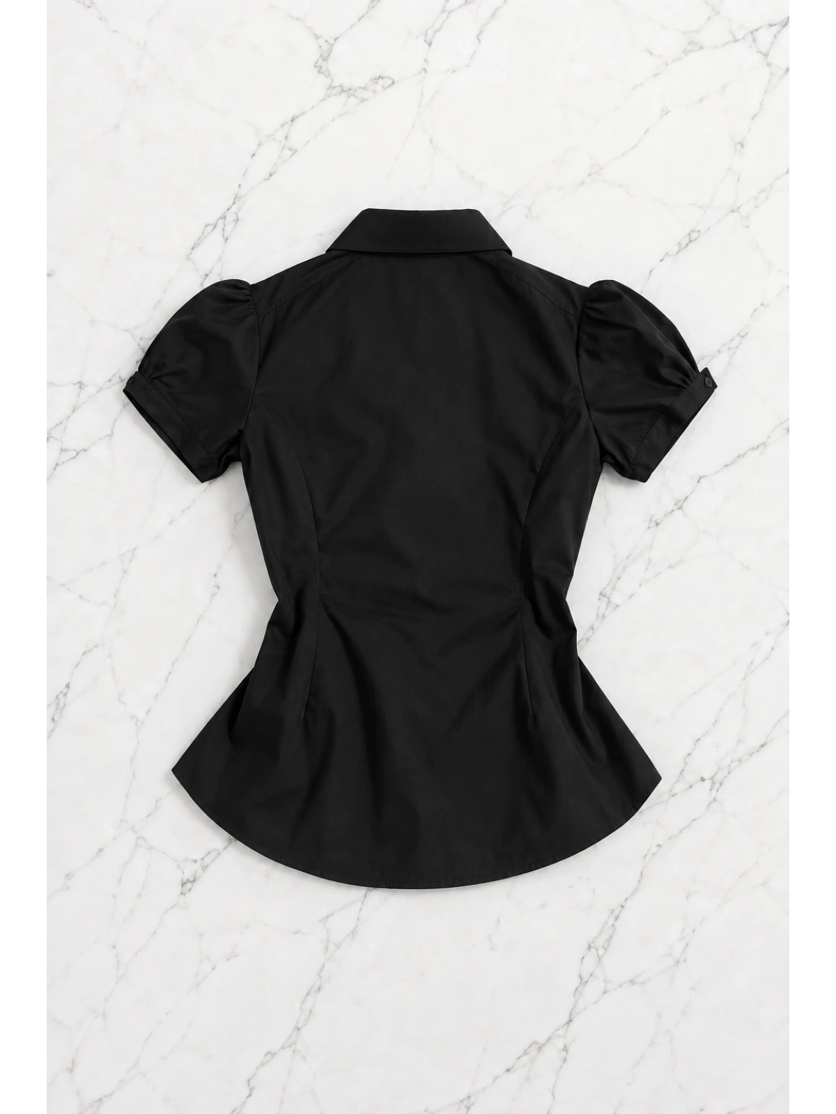Vintage Mini Puff Sleeve Goth Y2K Kısa Kollu Gömlek