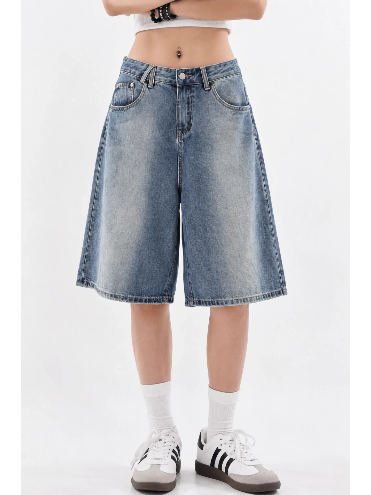 Y2k Trend Baggy Jean Şort Bermuda - Mavi