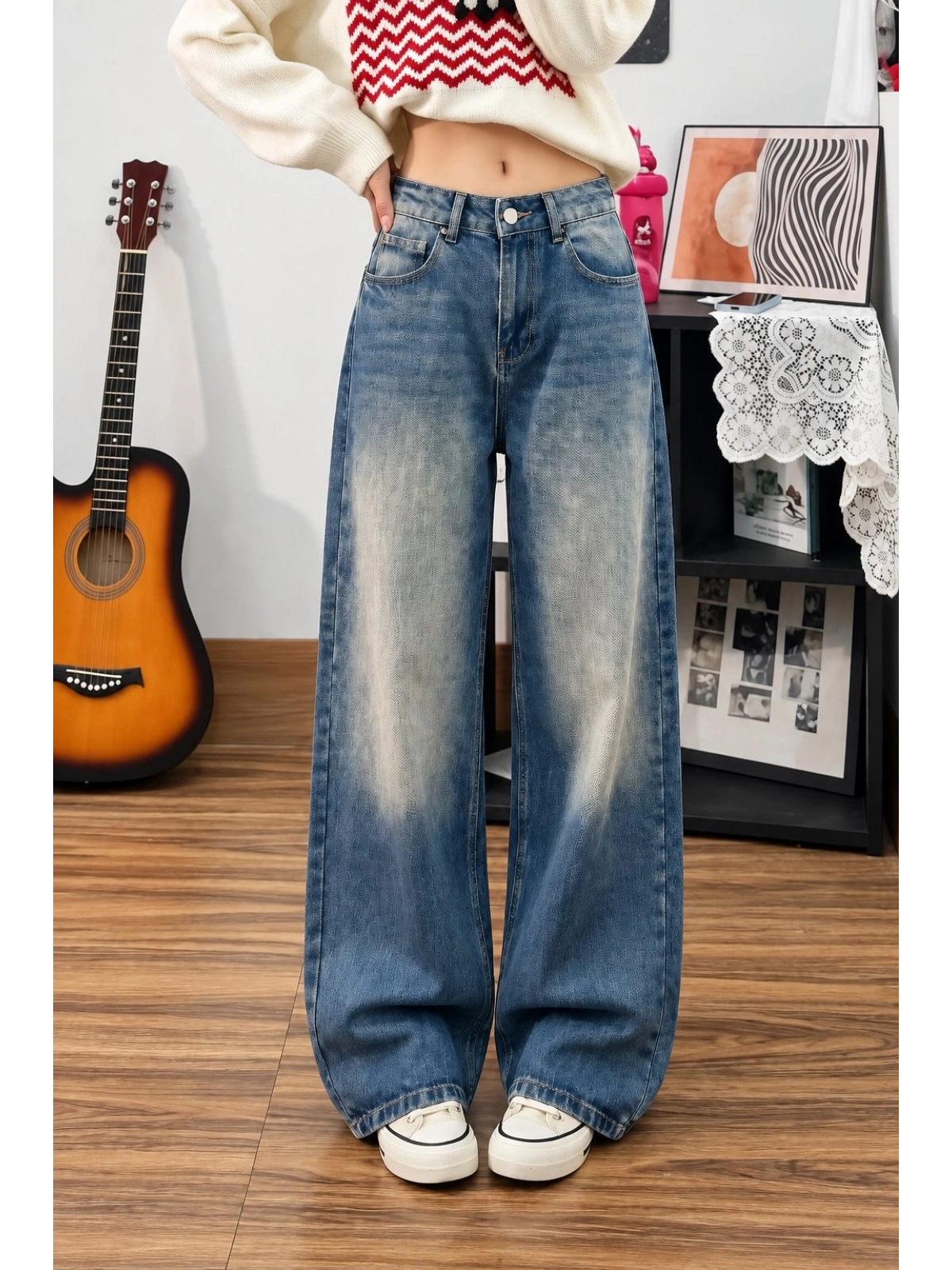 Yıkamalı Baggy Offline Jean - Mavi