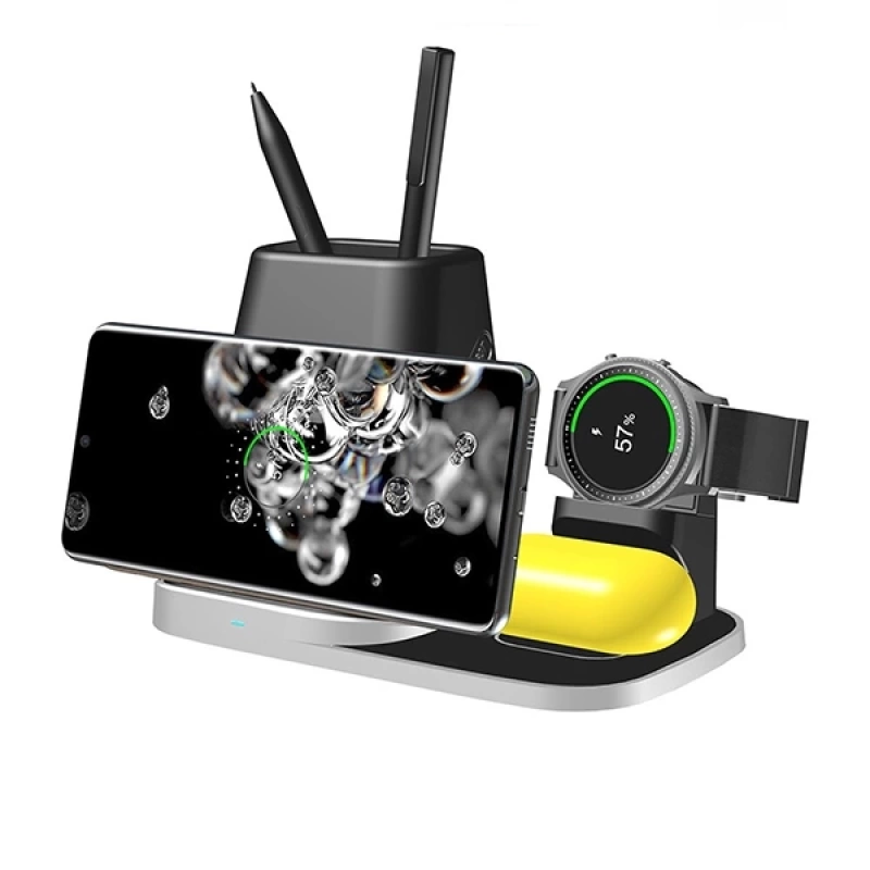 ALLY 4İN1 Kablosuz Şarj Cihazı Galaxy Watch-Buds Kulaklık S20,S21 İP11-12 Wireless Şarj Kalemlik