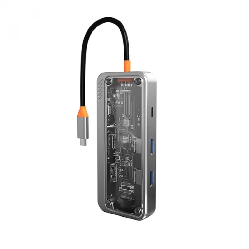 ALLY 8in1 Type-c To USB3.0 + USB2.0 + Type-c + PD + HDMI + SD + TF + Ethernet Çoğaltıcı Transparan H