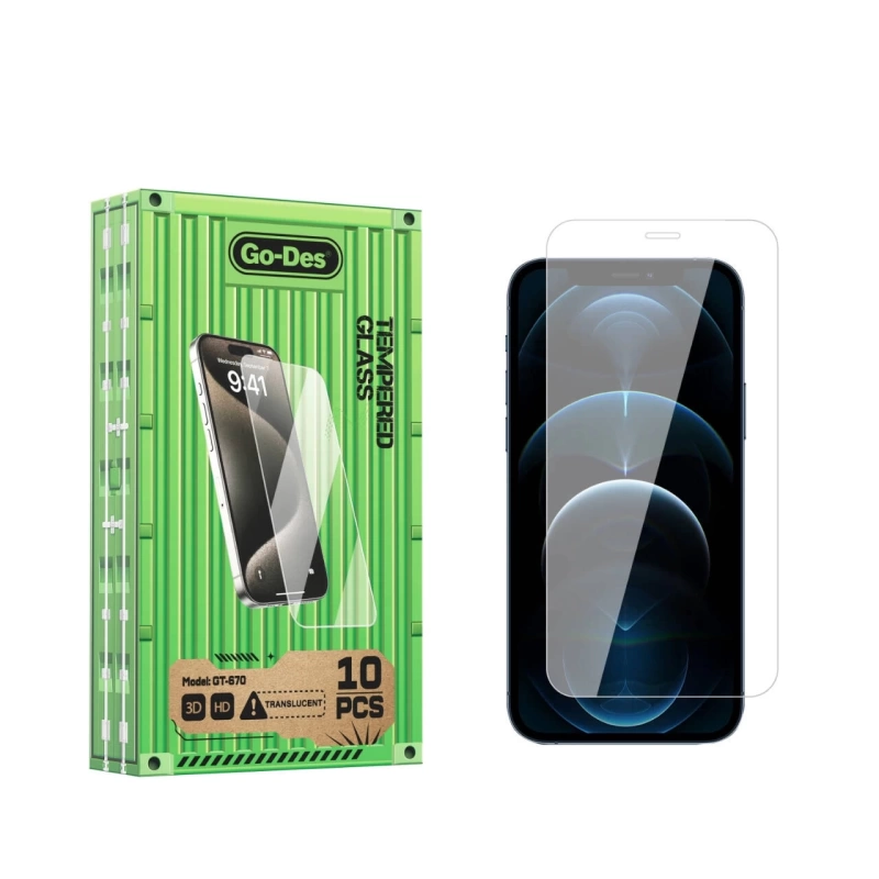 Apple iPhone 12 Pro Max Go Des Parmak İzi Bırakmayan 9H Oleofobik Bom Glass Ekran Koruyucu 10 lu Paket