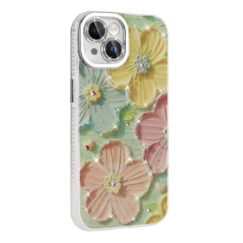 Apple iPhone 14 Kılıf Çiçek Desenli Parlak Taşlı Sert Silikon Zore Garden Kapak