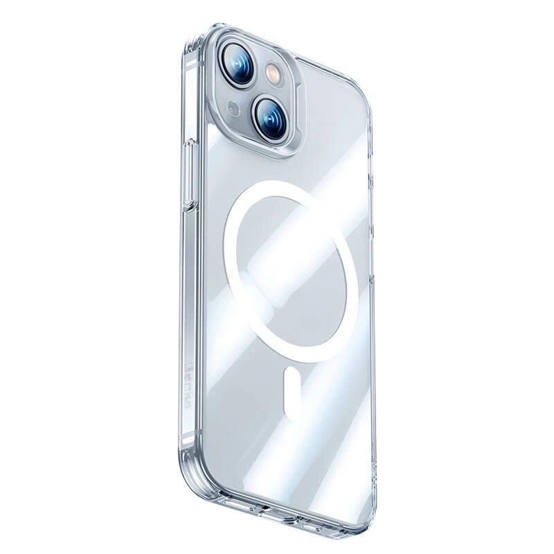 Apple iPhone 14 Kılıf Magsafe Şarj Özellikli Benks Magnetic Shiny Glass Serisi Kapak