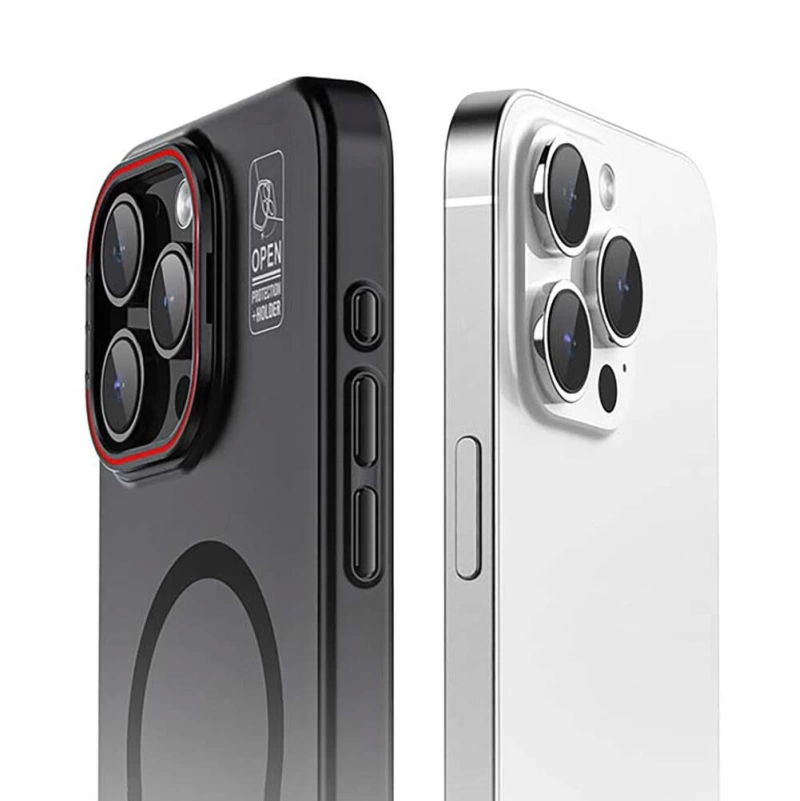 Apple iPhone 15 Kılıf Magsafe Şarj Özellikli Standlı Metal Kamera Çerçeveli Mat Recci Glaze Serisi Kapak