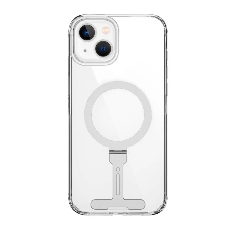Apple iPhone 15 Kılıf Wiwu FYY-014 Magsafe Şarj Özellikli Alüminyum Alaşım Metal Standlı Şeffaf Kapak