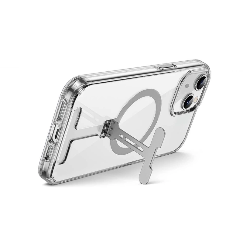 Apple iPhone 15 Plus Kılıf Wiwu FYY-014 Magsafe Şarj Özellikli Alüminyum Alaşım Metal Standlı Şeffaf Kapak