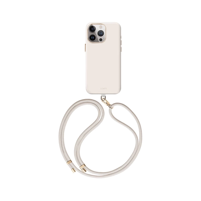 Apple iPhone 15 Pro Kılıf Magsafe Şarj Özellikli Soft Pürüzsüz Yüzey Askı İpli Coehl Creme Kapak