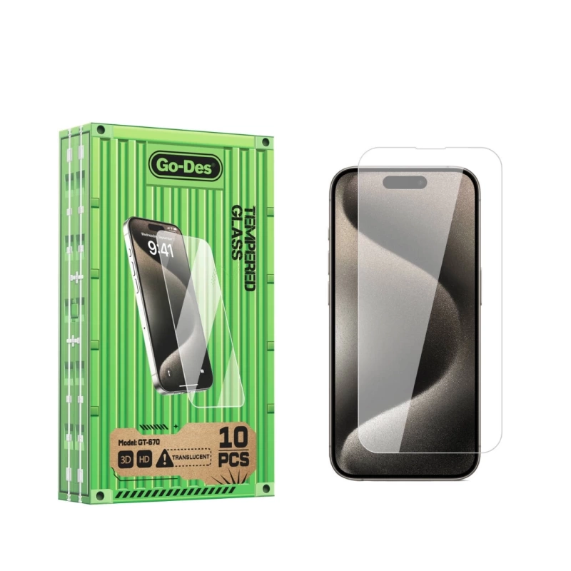 Apple iPhone 15 Pro Max Go Des Parmak İzi Bırakmayan 9H Oleofobik Bom Glass Ekran Koruyucu 10 lu Paket