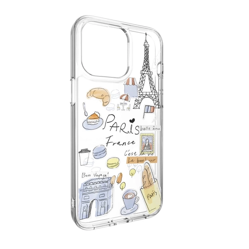 Apple iPhone 15 Pro Max Kılıf Magsafe Şarj Özellikli Çizim Desenli Şok Önleyicili Şeffaf Lisanslı Switcheasy City-M Paris Kapak