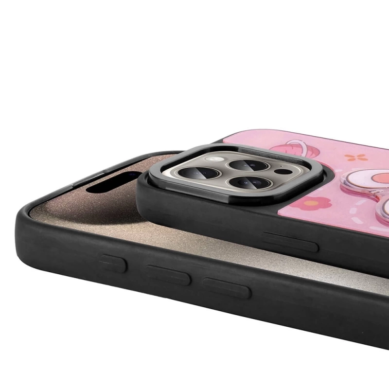 Apple iPhone 15 Pro Max Kılıf Parlayan Kabartmalı İkonik Figürlü Zore Amas Silikon Kapak