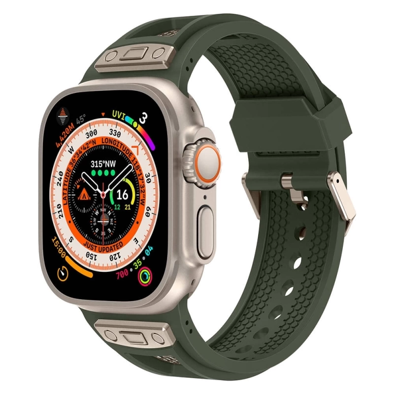 Apple Watch 42mm Zore KRD-117 Hava Alabilen Delikli Metal Süslemeli Desenli Silikon Kordon