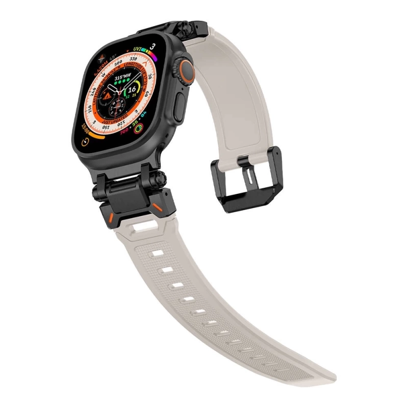 Apple Watch 44mm Zore KRD-101 Titanyum Metal Başlıklı Silikon Kordon