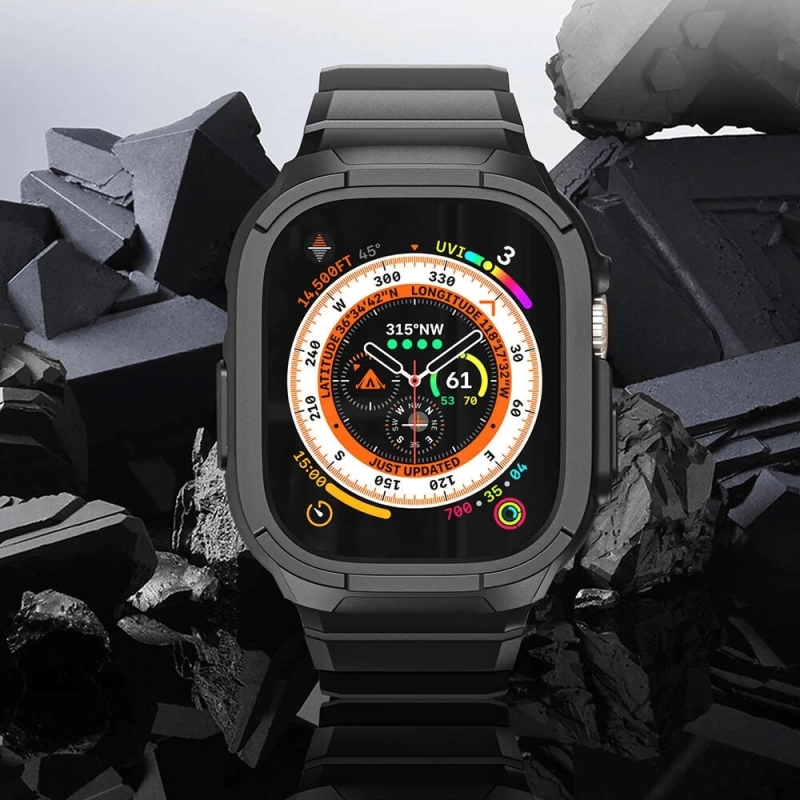 Apple Watch Ultra 49mm Wiwu Wi-WB014 Armor Serisi 2in1 Sert PC Kasa Koruyuculu Silikon Kordon