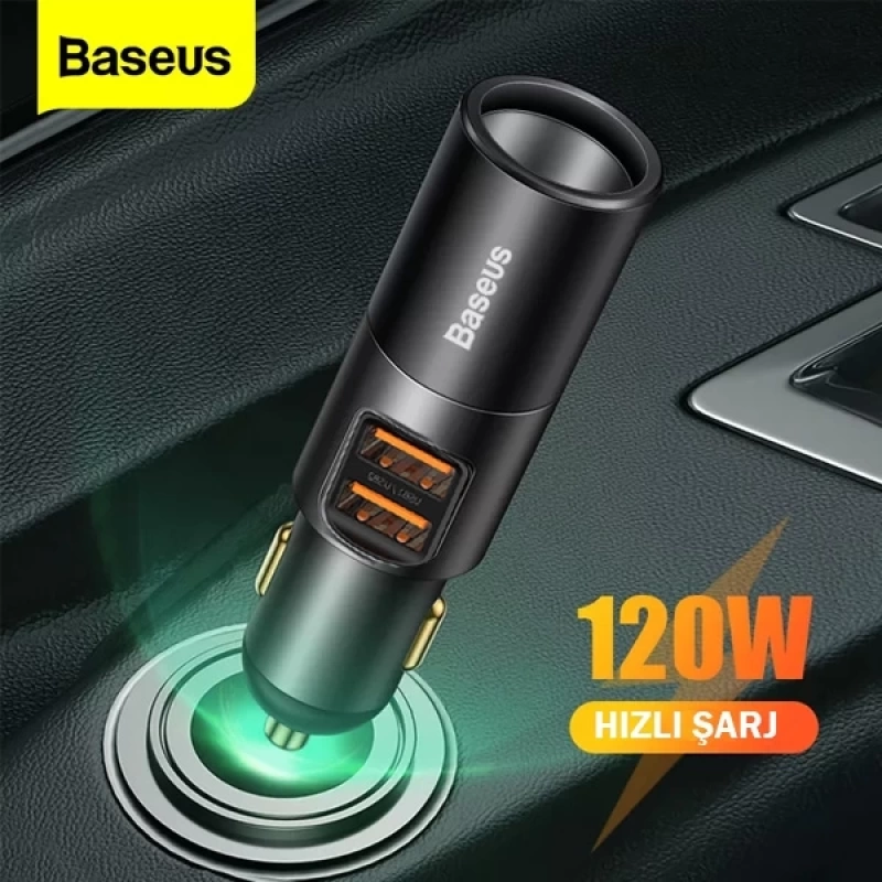BASEUS 120W Hızlı Şarj Araç Şarj Cihazı Ve Araç Çakmaklık Çift USB Çıkışlı