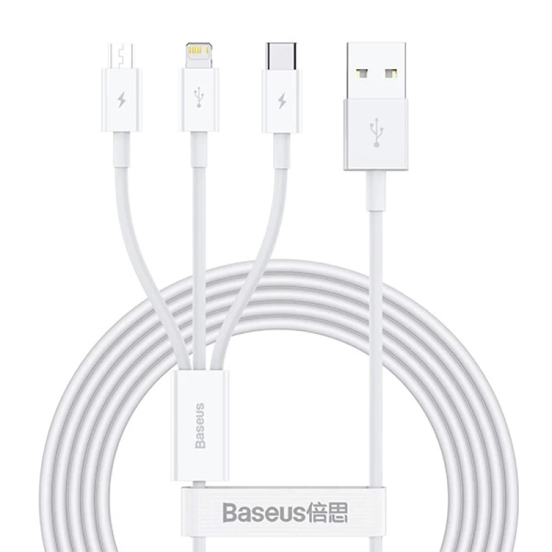 Baseus Superior Series (Micro+Lightning+Type-C) Üçlü Hızlı Şarj Veri Kablosu 3.5A 1.5M