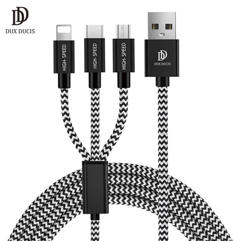 DUX DUCIS 3in1 Usb Type C-İPhone Ve Mikro Kopmaz Usb kablo Hızlı Şarj