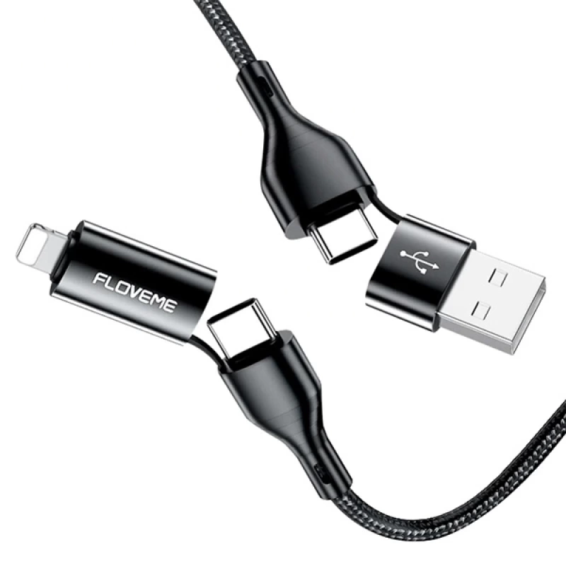 Floveme 4in1 USB To Type C -Type to Type Kablosu+iPhone Başlık USB 1M