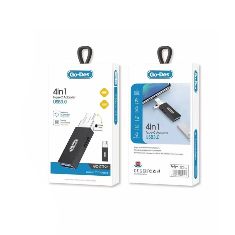 Go Des GD-CT192 USB-A to Type-C ve Type-C to USB-A 4in1 OTG Dönüştürücü Adaptör