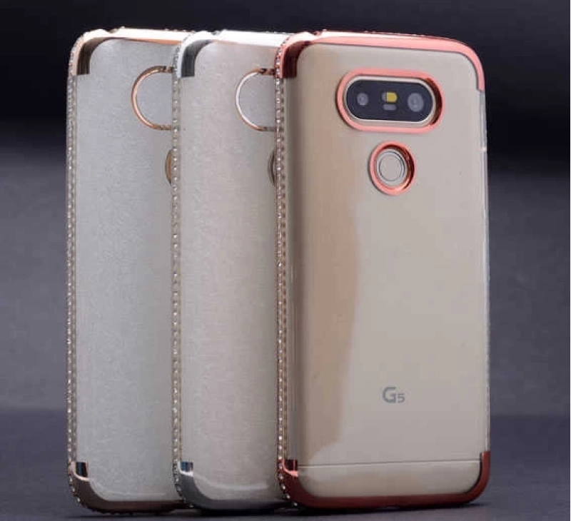 LG G5 Kılıf Zore Kenarı Tek Sıra Taşlı Silikon