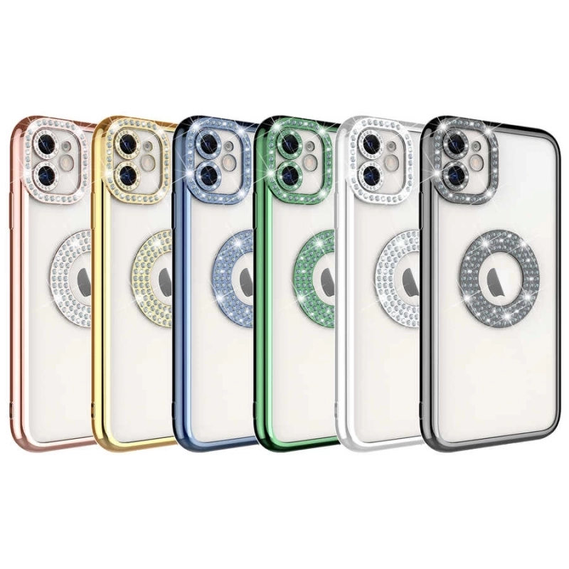 More TR Apple iPhone 12 Kılıf Kamera Korumalı Taş Süslemeli Arkası Şeffaf Zore Asya Kapak