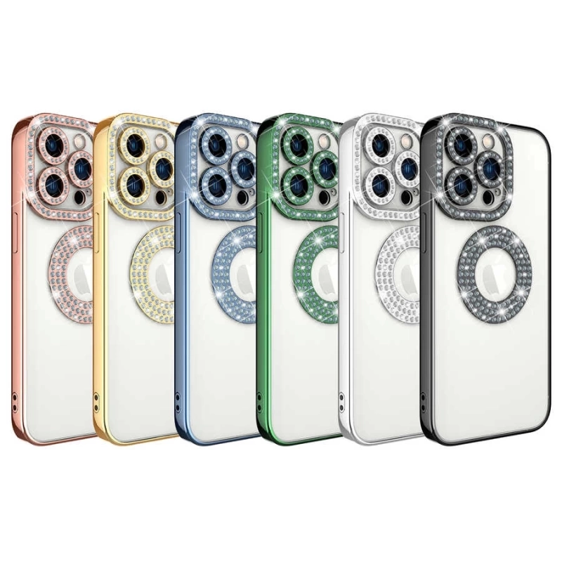 More TR Apple iPhone 13 Pro Kılıf Kamera Korumalı Taş Süslemeli Arkası Şeffaf Zore Asya Kapak