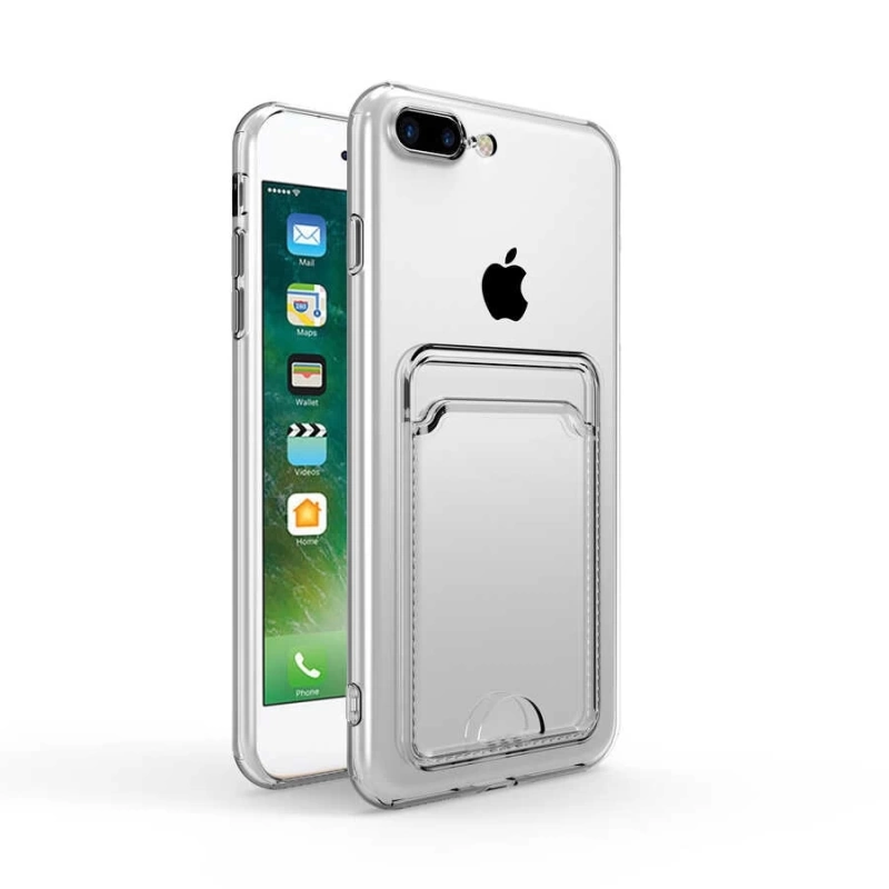More TR Apple iPhone 7 Kılıf Kartlıklı Şeffaf Zore Setra Clear Silikon Kapak