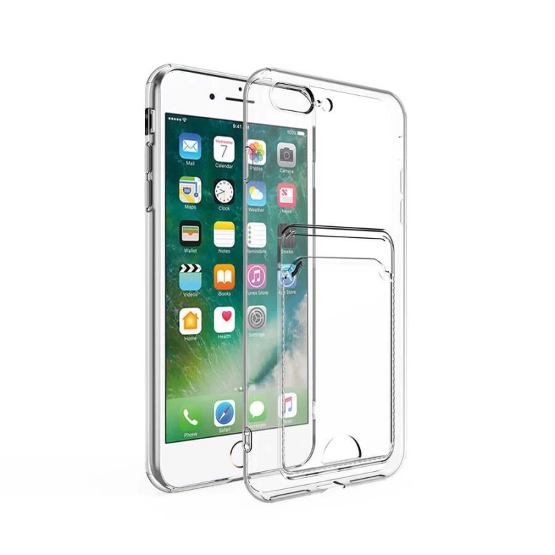 More TR Apple iPhone SE 2020 Kılıf Kartlıklı Şeffaf Zore Setra Clear Silikon Kapak